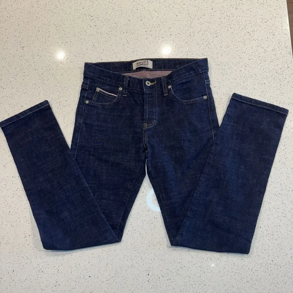 Naked and Famous Jeans Mens 30 Indigo Selvedge denim Super Skinny Guy button fly